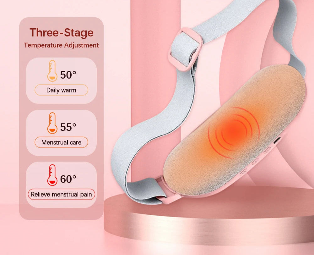 Electric Period Cramp Massager Vibrating Heating Period Pads Belt for Menstrual Colic Waist Stomach Abdominal Warm Palace Belt